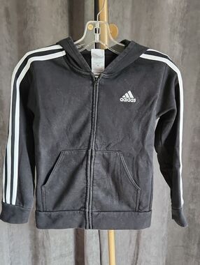 adidas Kids' Black Zip-Up Hoodie with White Stripes